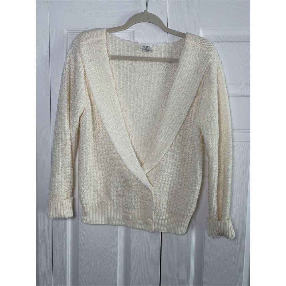 Vintage Double Breasted Shawl Collar Cardigan Womens Size S Cream Boucle Knit